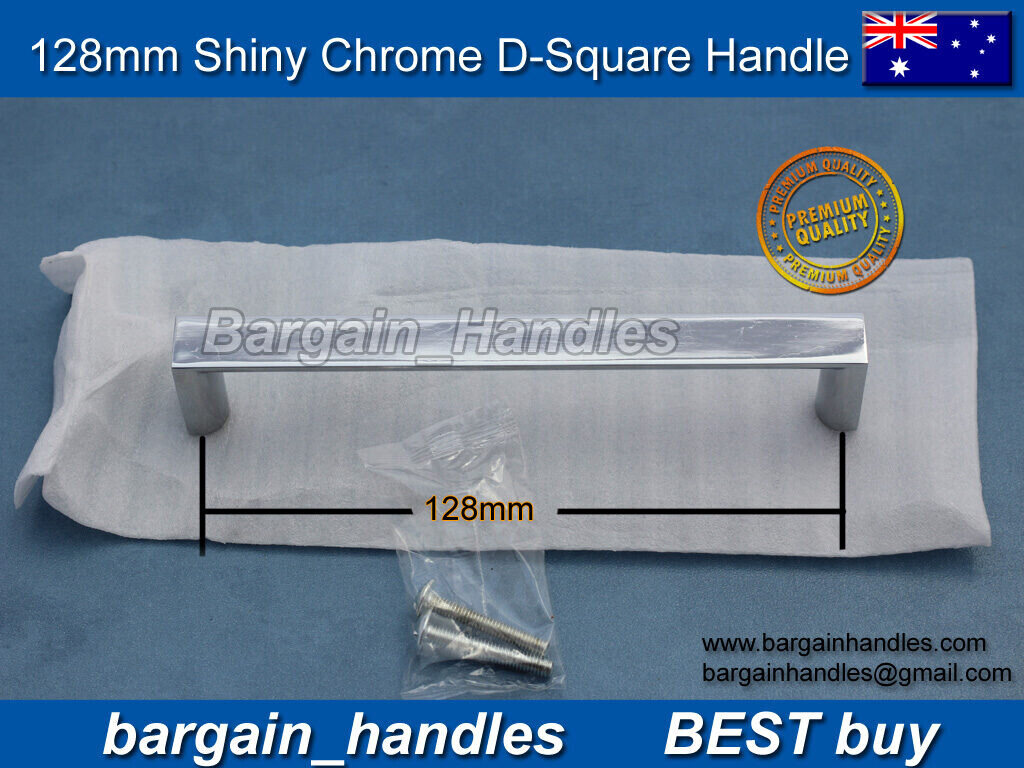 Polished Chrome kitchen Cupboard Door pulls 35 x 128 mm Square finish in Chrome