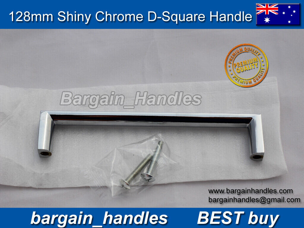 Polished Chrome kitchen Cupboard Door pulls 35 x 128 mm Square finish in Chrome