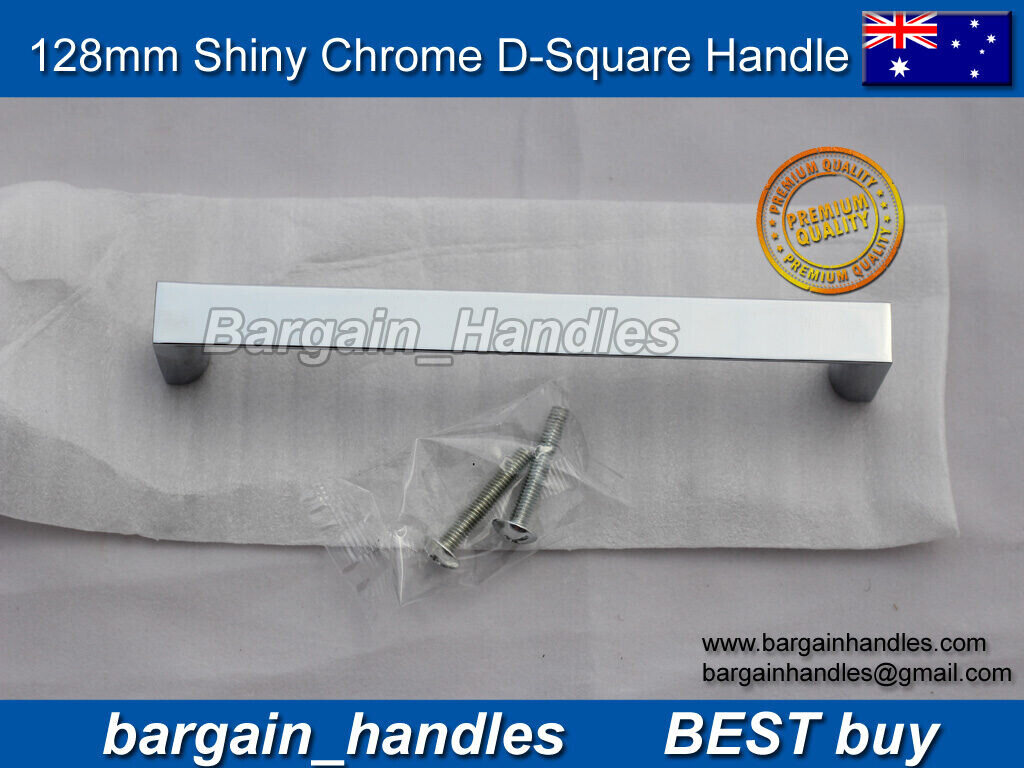 Polished Chrome kitchen Cupboard Door pulls 35 x 128 mm Square finish in Chrome