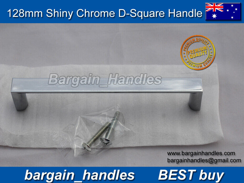 Polished Chrome kitchen Cupboard Door pulls 35 x 128 mm Square finish in Chrome