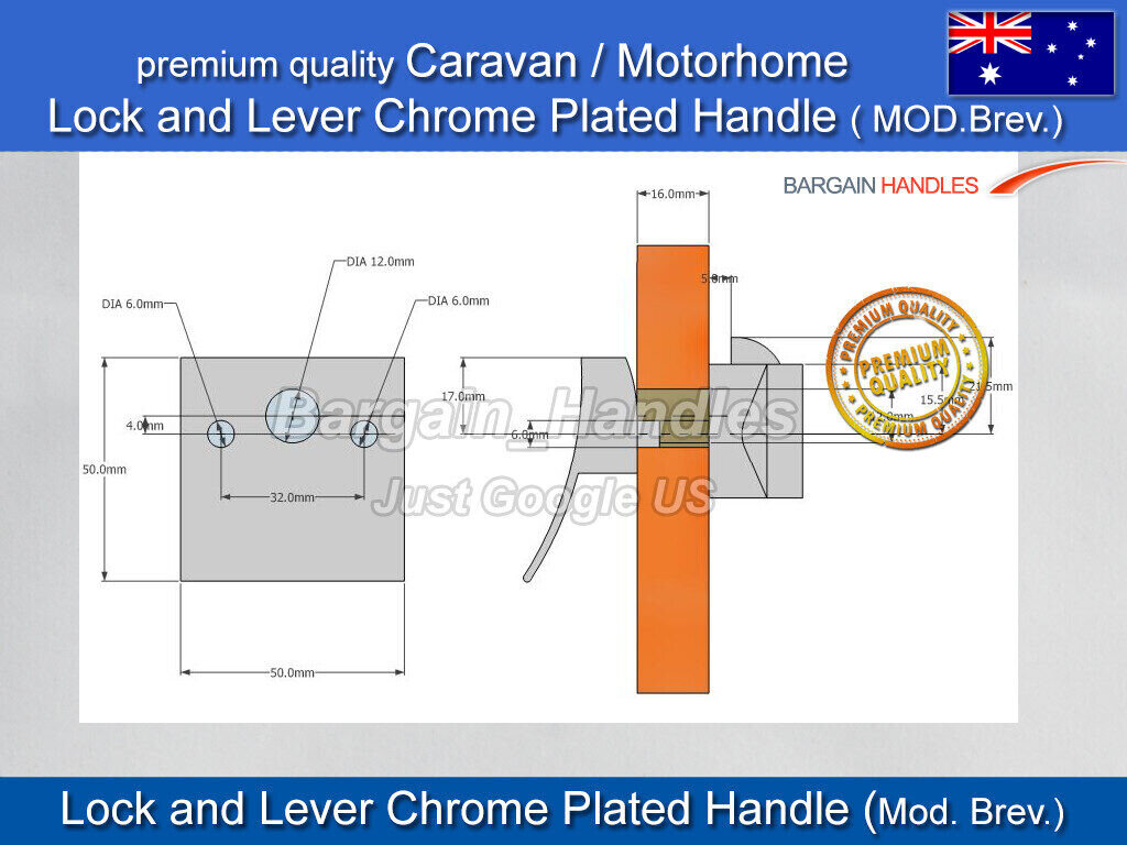 Caravan lock and Lever ,Motorhome, Cupboard handle Chrome latch, mod.brev