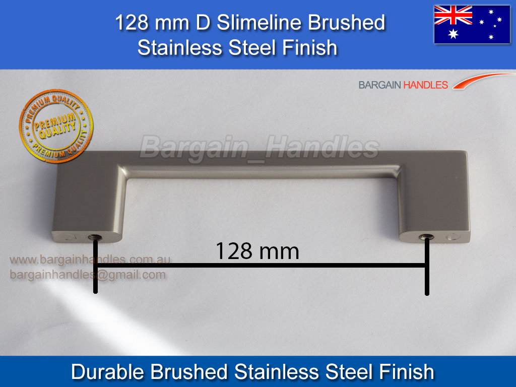 1 x 128mm Brushed Stainless Steel Finish Slimline D-Square Handle - Image 2