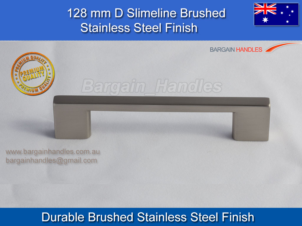1 x 128mm Brushed Stainless Steel Finish Slimline D-Square Handle - Image 3