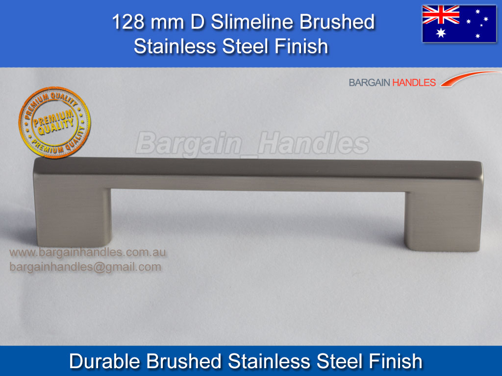 1 x 128mm Brushed Stainless Steel Finish Slimline D-Square Handle - Image 4