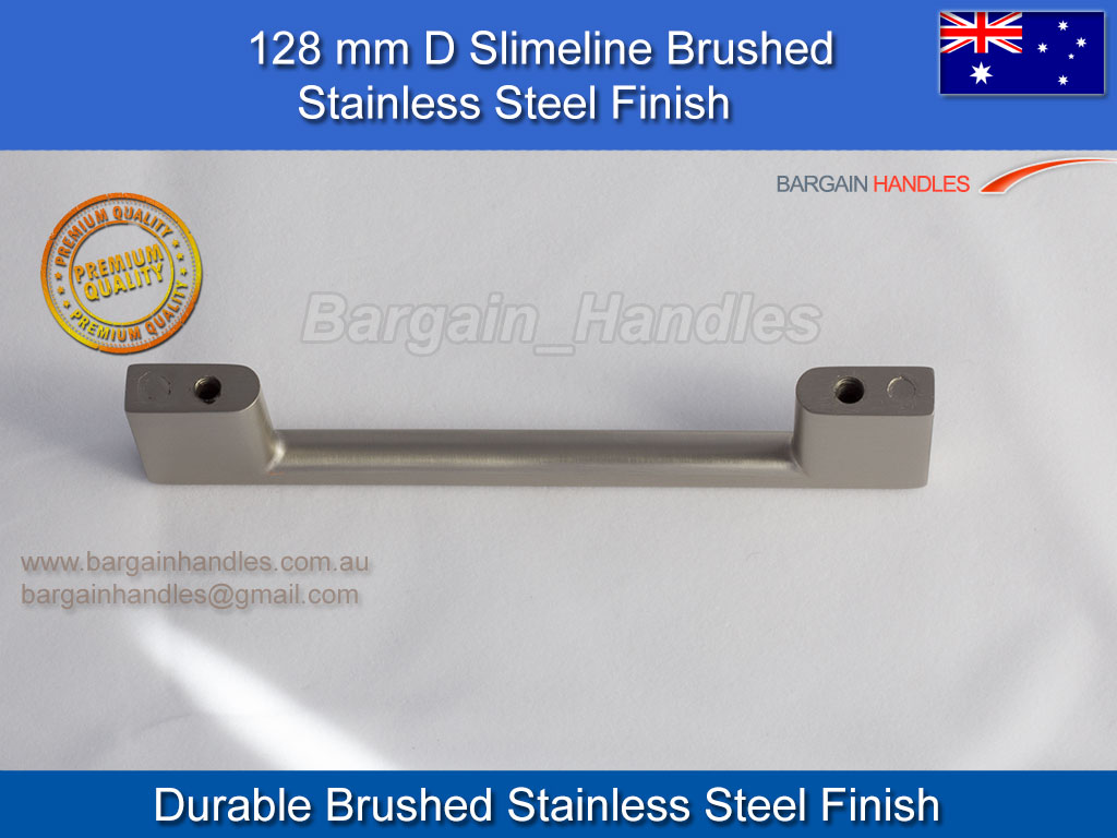 1 x 128mm Brushed Stainless Steel Finish Slimline D-Square Handle - Image 5
