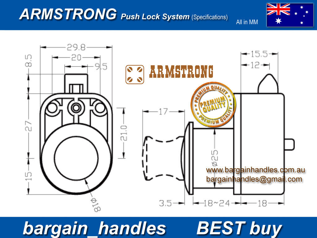 Caravan Motorhome Push Locks with Latch Matt Nickel Drawer Cupboard 7x Armstrong