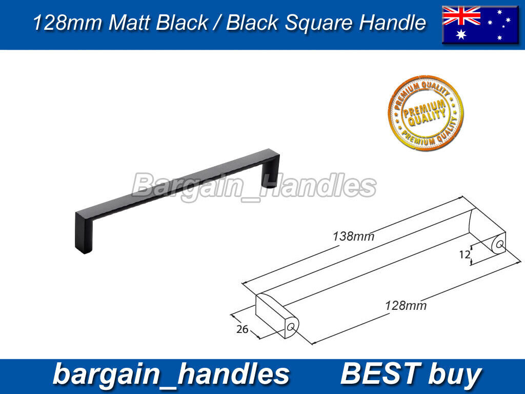 Black Kitchen Cabinet Handles 128mm Cupboard Pulls Door Drawer Knobs