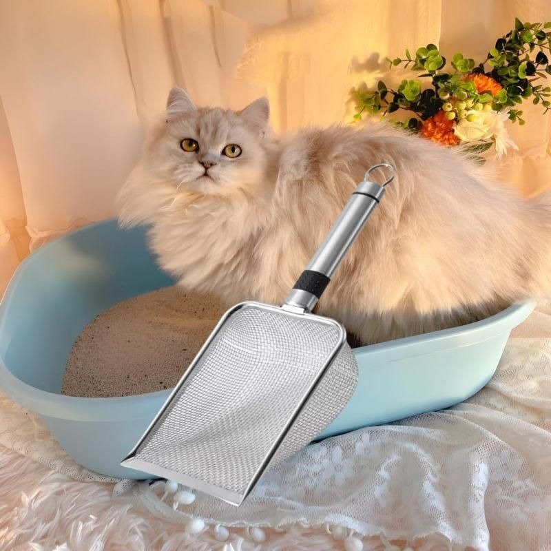 3.8mm Small Hole Cat Litter Scoop Stainless Steel Handle Pet Cleaning Shovel