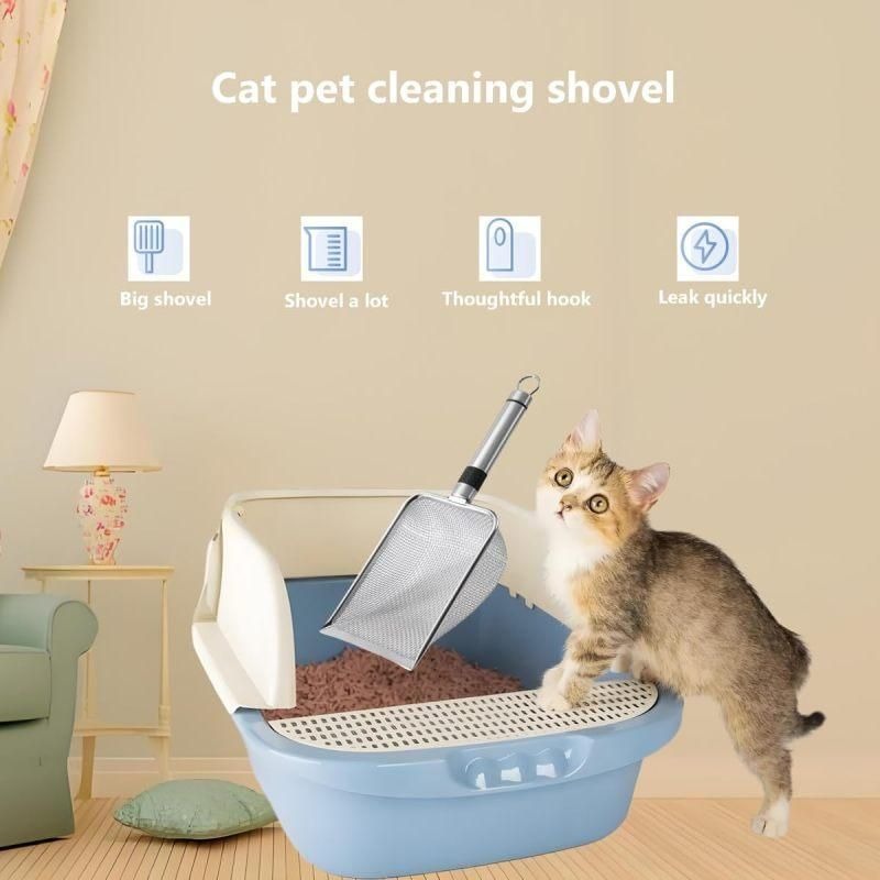 3.8mm Small Hole Cat Litter Scoop Stainless Steel Handle Pet Cleaning Shovel