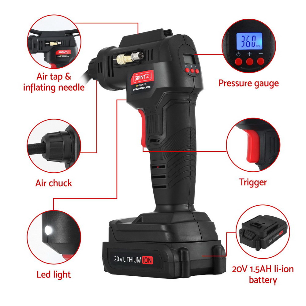 Giantz Cordless Tyre Inflator Portable Air Compressor Pump 20V 120PSI Digital