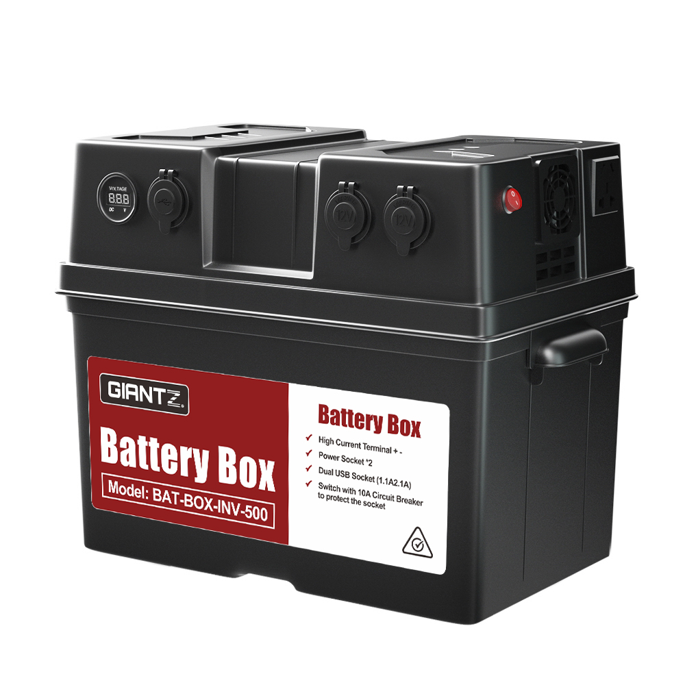 Giantz Battery Box 500W Inverter Deep Cycle Battery Portable Caravan Camping USB