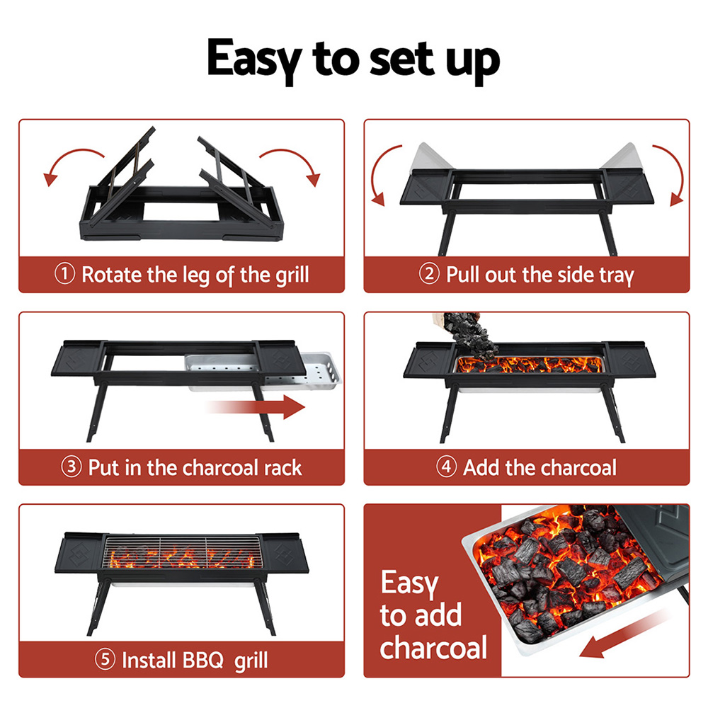 Grillz Charcoal BBQ Grill Smoker Portable Barbecue Outdoor Foldable Camping