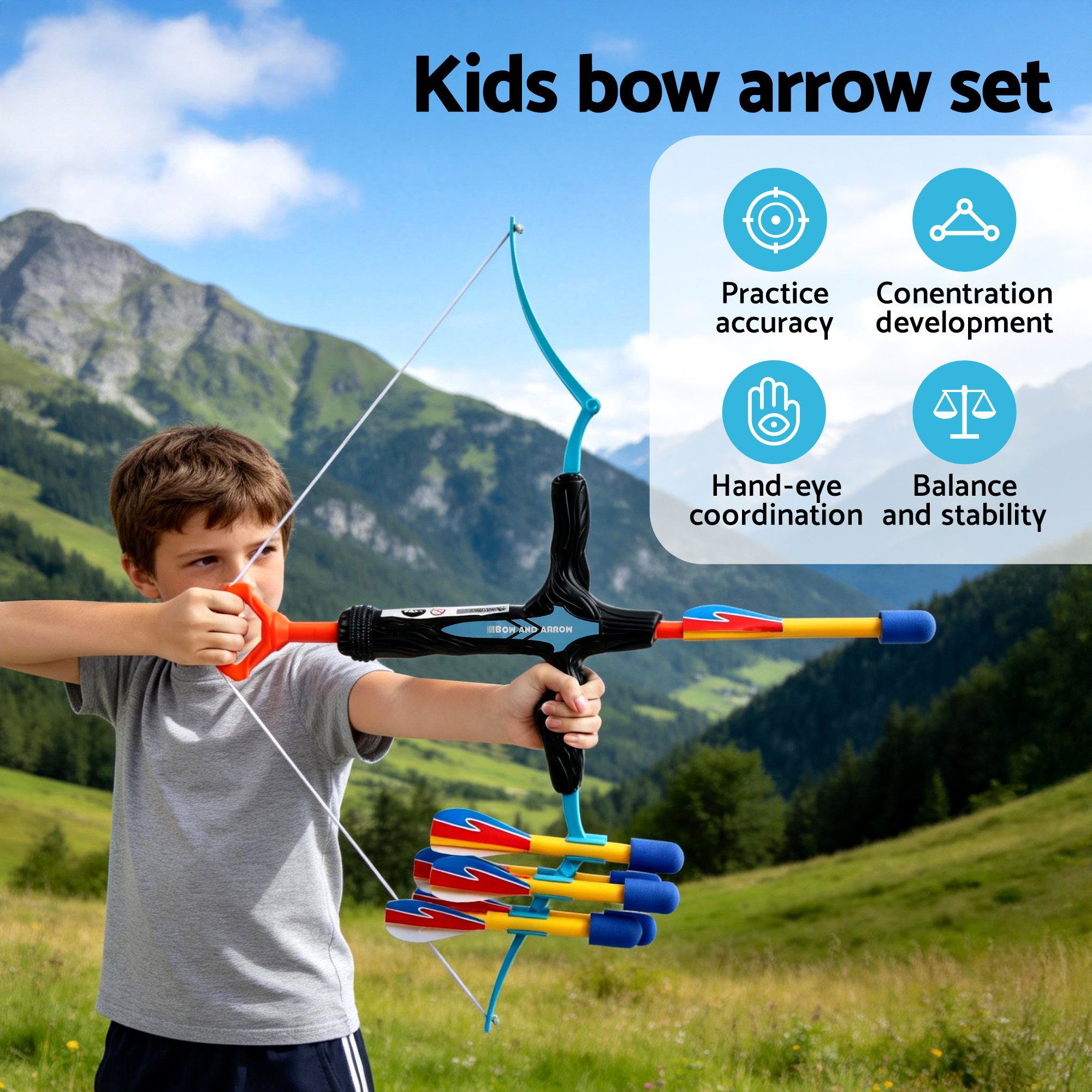 Keezi Kids Bow & Arrow Set Outdoor Sport Game Archery Toys 6 Arrows Children