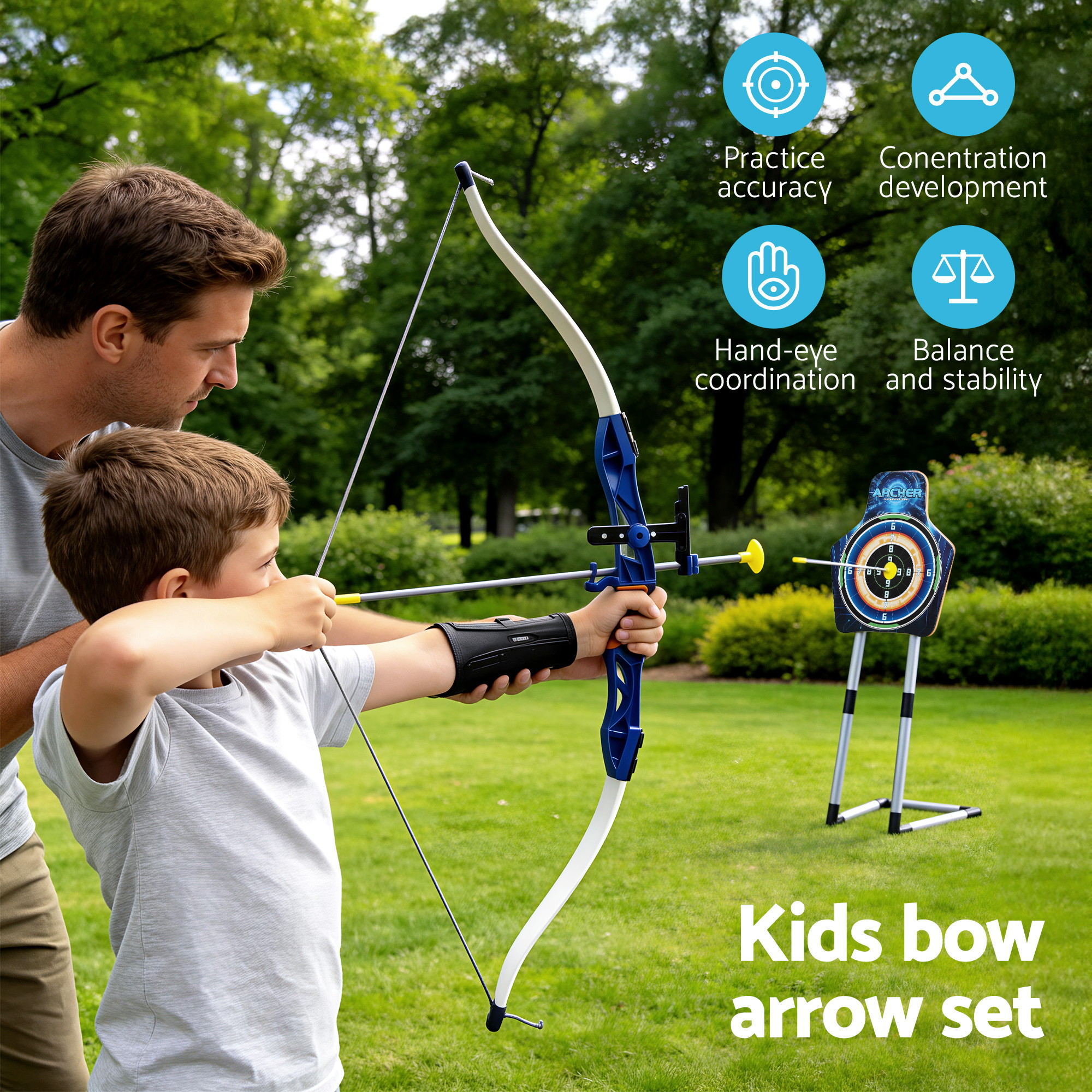 Keezi Kids Bow & Arrow Set Toy Archery Standing Target Suction Cup Arrows