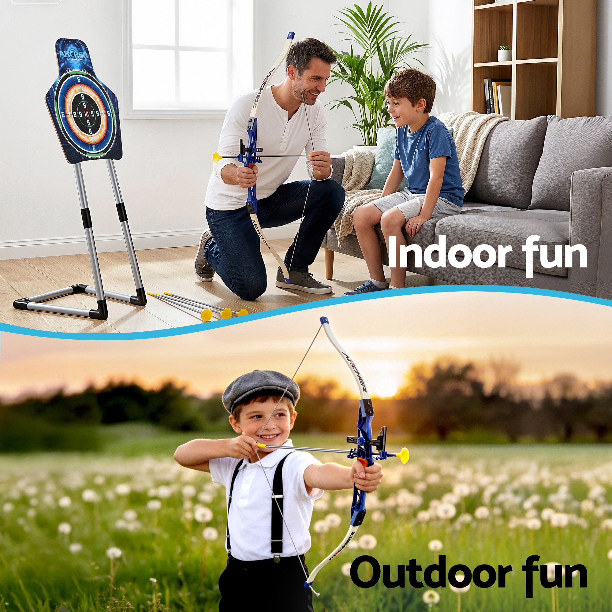 Keezi Kids Bow & Arrow Set Toy Archery Standing Target Suction Cup Arrows