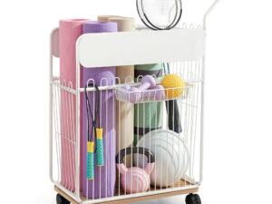 Everfit Yoga Mat Storage Rack Mobile Holder w/ Wheels Basket Home Gym Storage