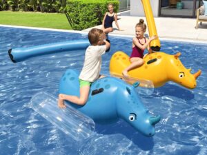 Bestway Kids Rhino Inflatable Ride-On Pool Float Toy Set of 2 with Boppers
