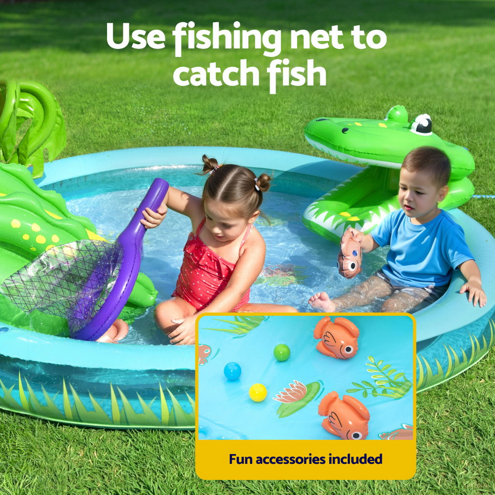 Bestway Kids Inflatable Splash Play Pool with Slide Ball Crocodile Fishing Net