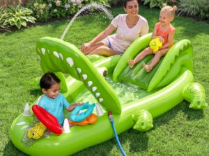 Bestway Inflatable Alligator Kids Play Pool with Slide 234cmx163cm Green