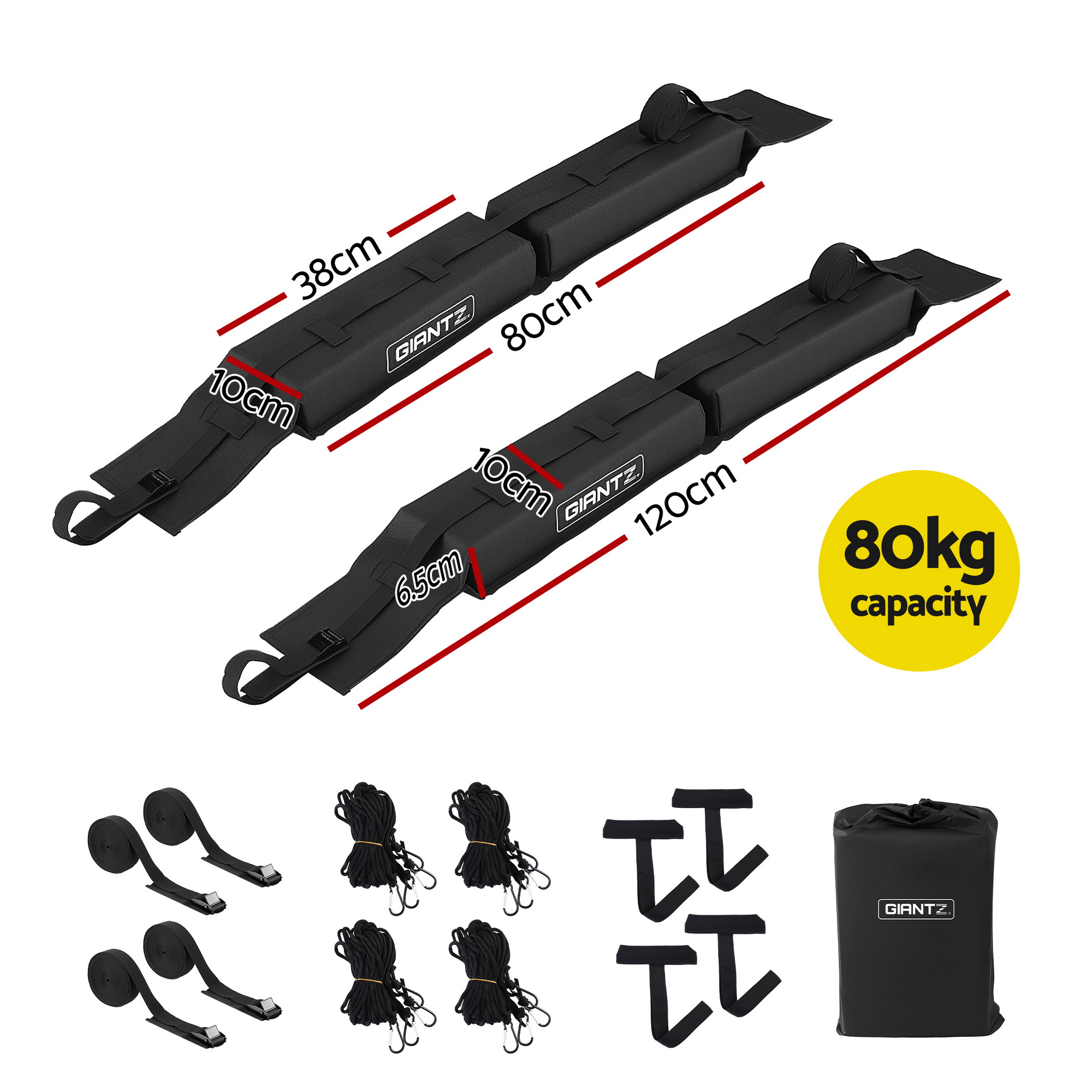 GIANTZ Kayak Roof Rack for Car, Universal Soft Roof Rack Pads for Surfboard SUP