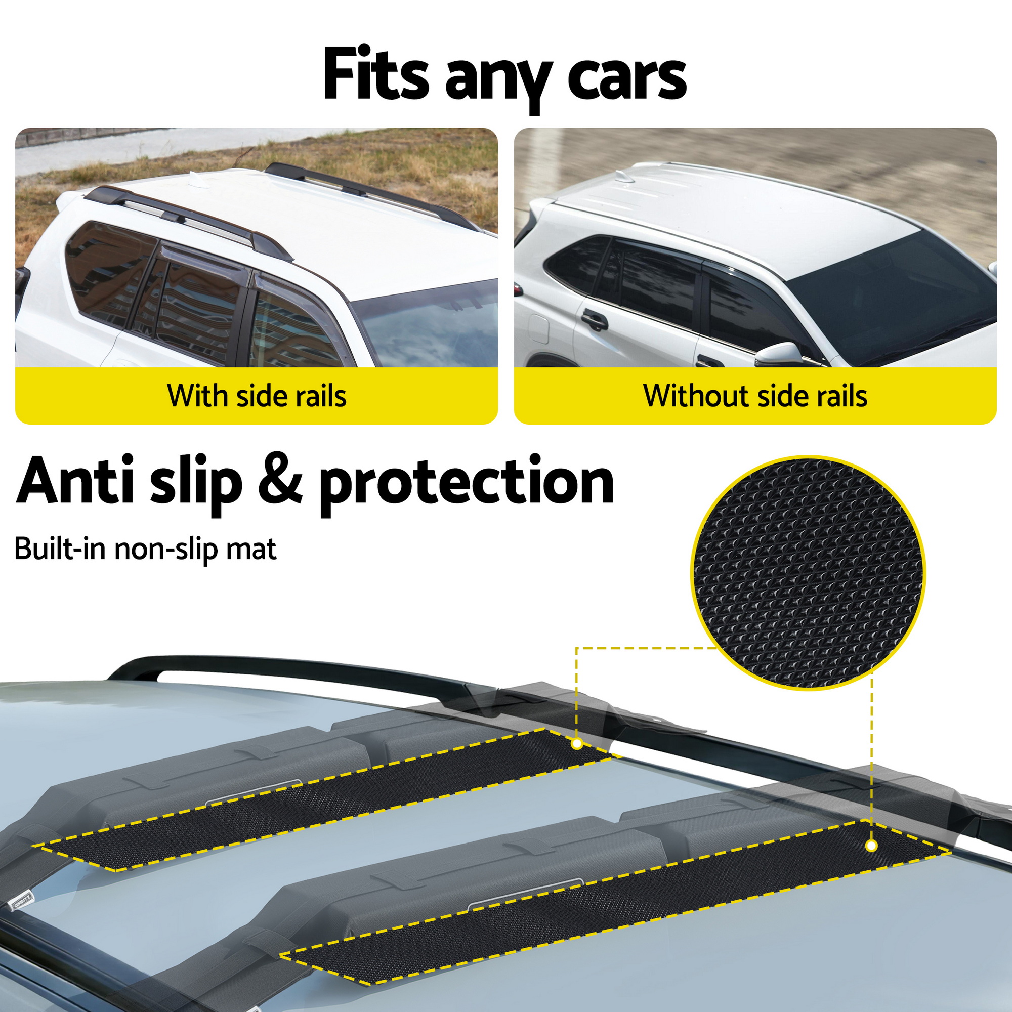 GIANTZ Kayak Roof Rack for Car, Universal Soft Roof Rack Pads for Surfboard SUP