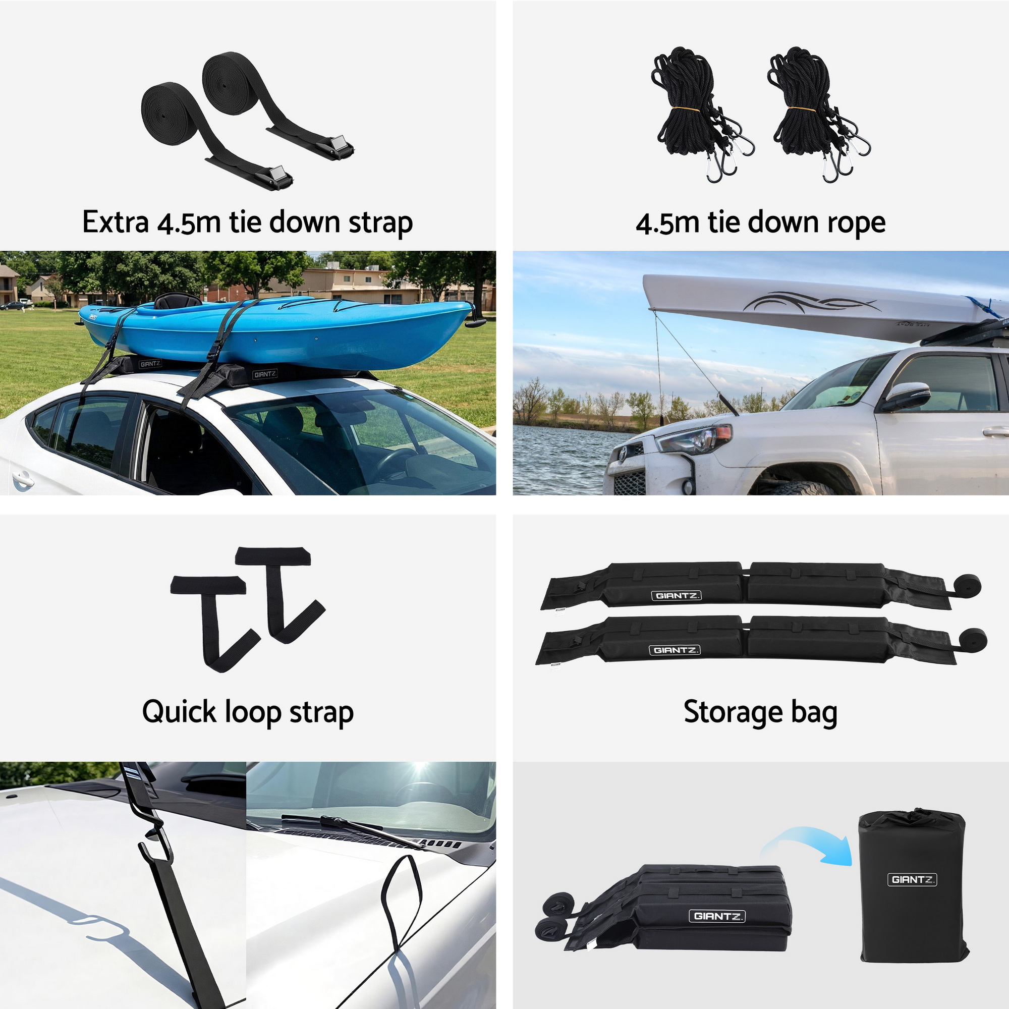 GIANTZ Kayak Roof Rack for Car, Universal Soft Roof Rack Pads for Surfboard SUP