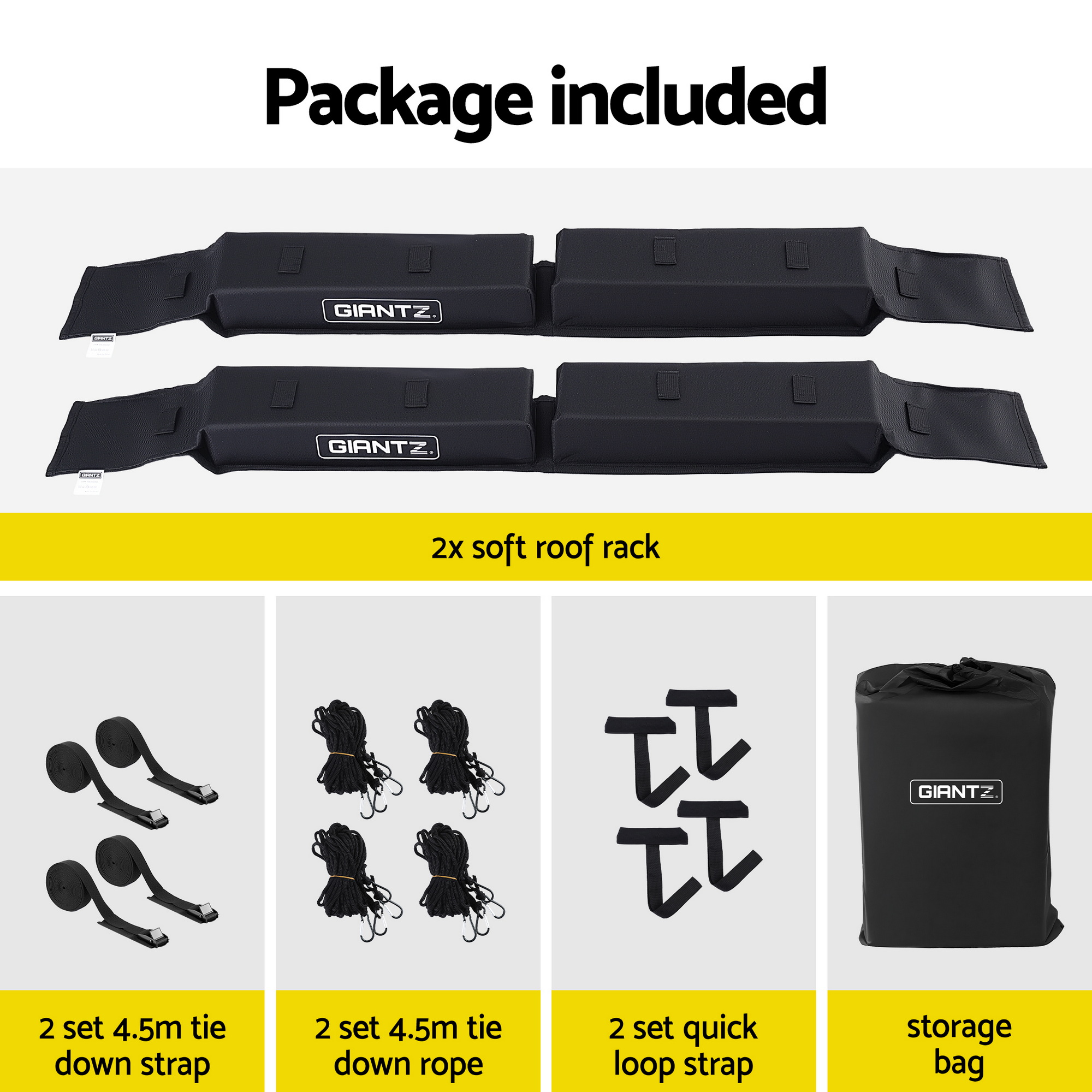GIANTZ Kayak Roof Rack for Car, Universal Soft Roof Rack Pads for Surfboard SUP