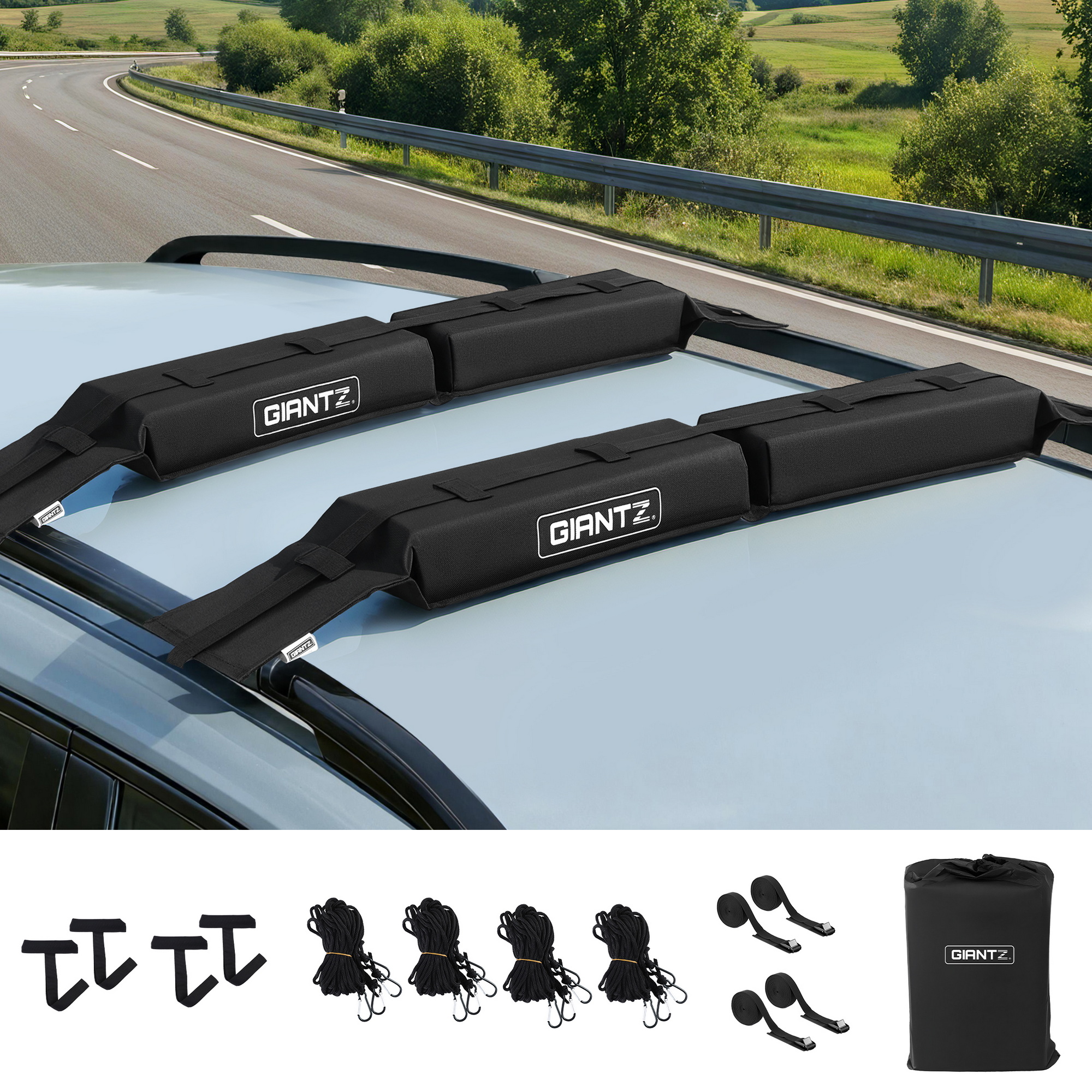 GIANTZ Kayak Roof Rack for Car, Universal Soft Roof Rack Pads for Surfboard SUP