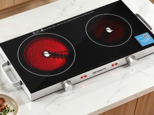 Devanti Portable Ceramic Cooktop Dual Burner Electric Hot Plate 2800W Black