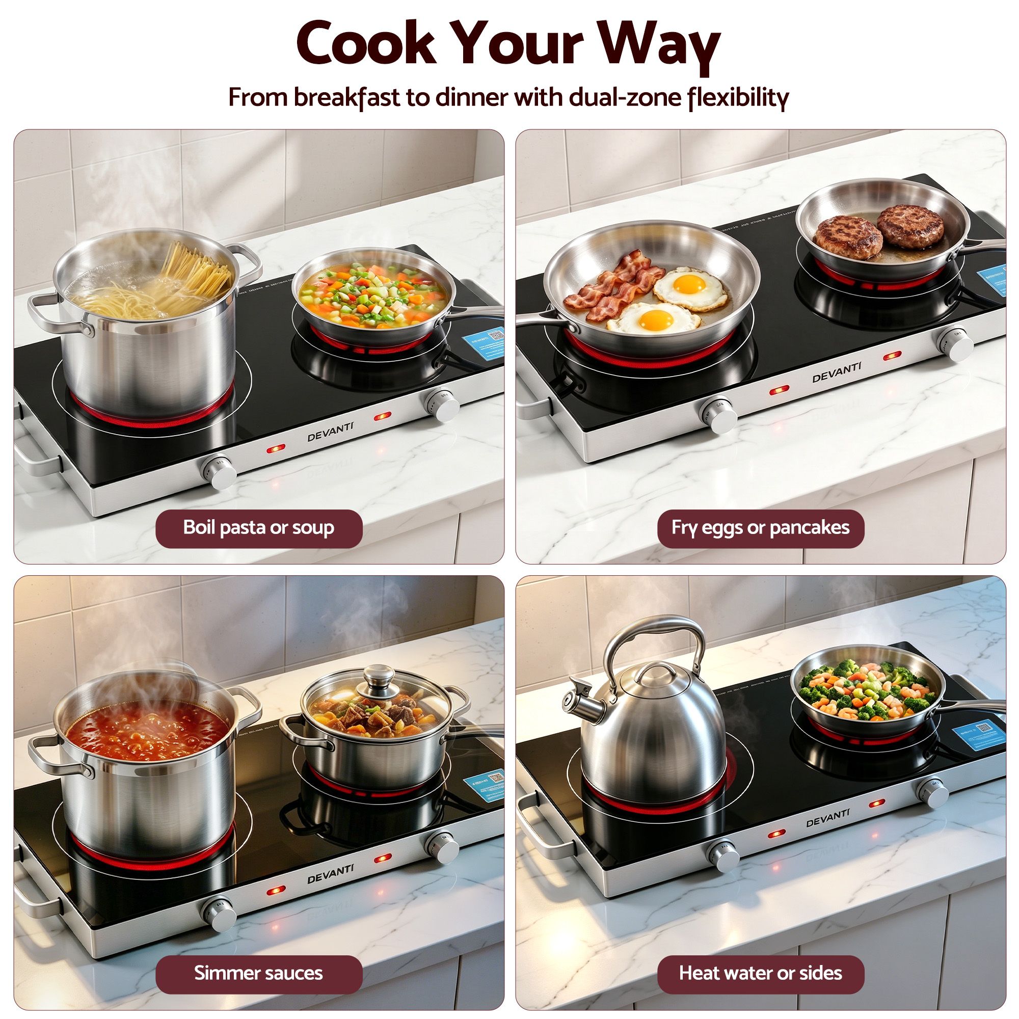 Devanti Portable Ceramic Cooktop Dual Burner Electric Hot Plate 2800W Black