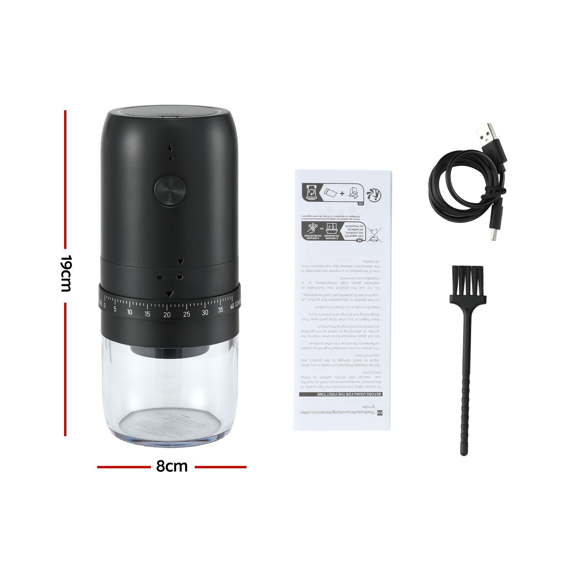 Devanti Electric Coffee Grinder USB-C Rechargeable Portable Coffee Bean Grinder