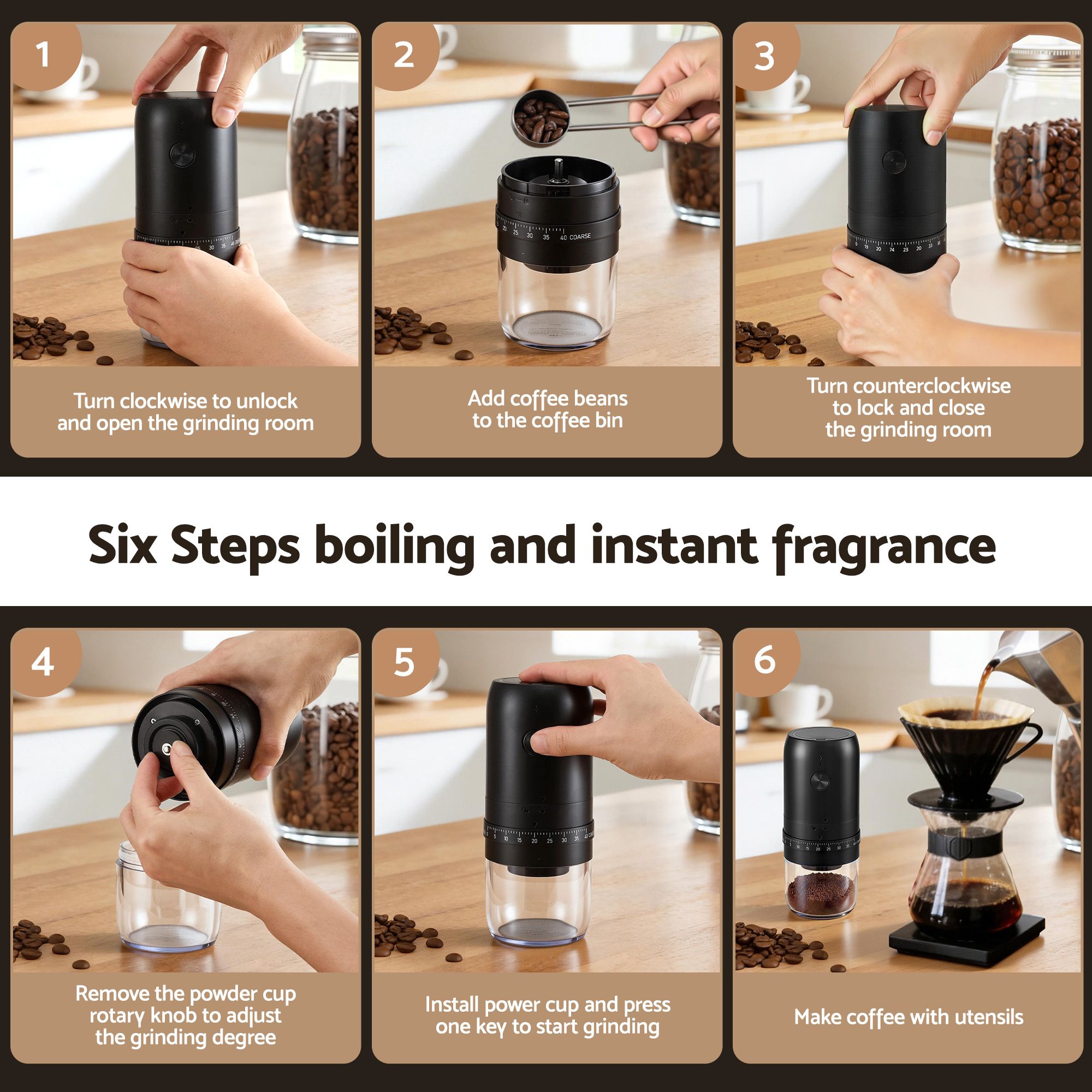 Devanti Electric Coffee Grinder USB-C Rechargeable Portable Coffee Bean Grinder