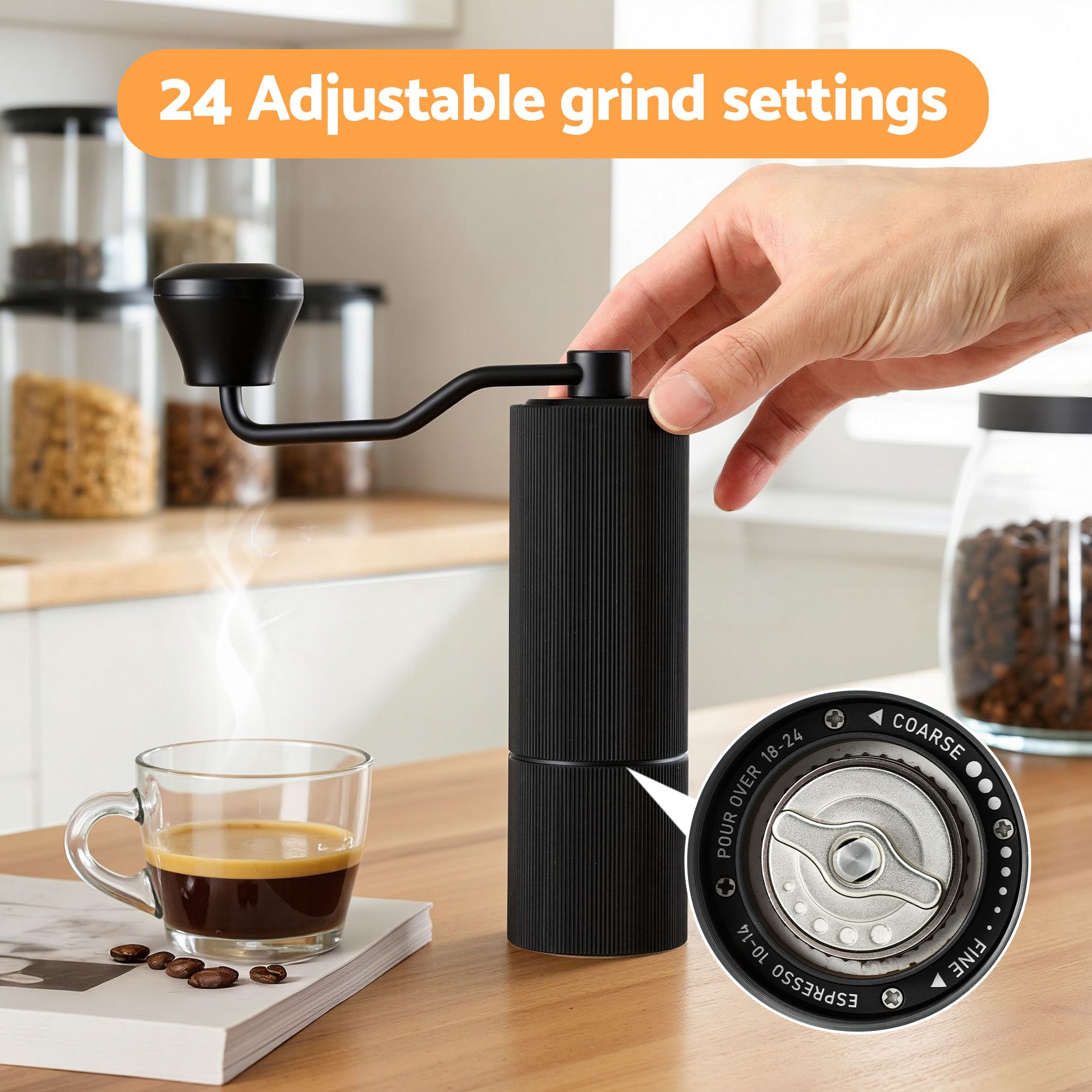 Devanti Manual Coffee Grinder w/ 24 Adjustable Settings | Hand Coffee Bean Burr