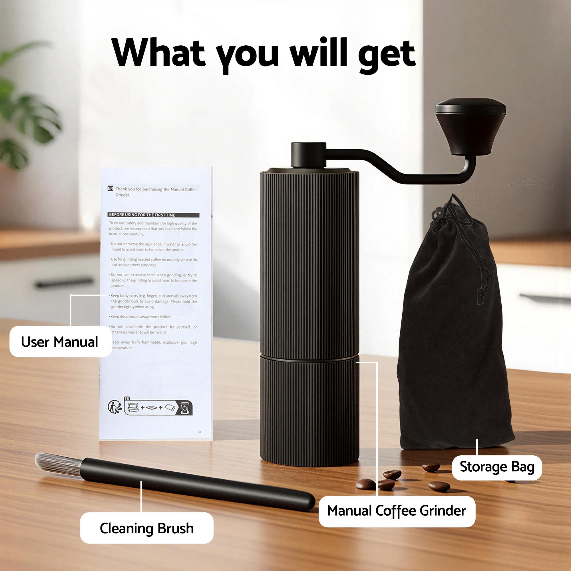 Devanti Manual Coffee Grinder w/ 24 Adjustable Settings | Hand Coffee Bean Burr