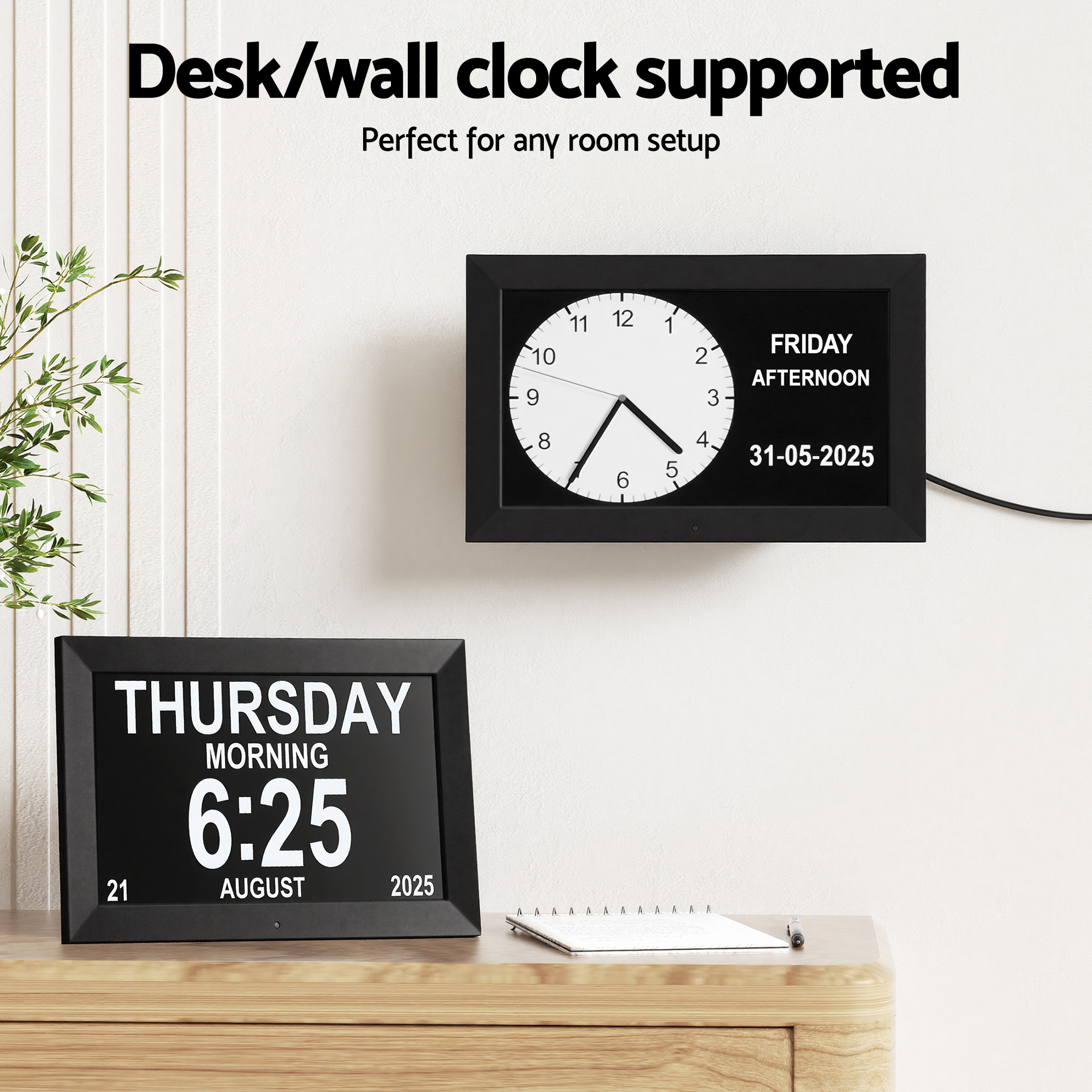 Artiss 10" Digital Day Clock Alarm Calendar Dementia Date Week Desk Clocks Black