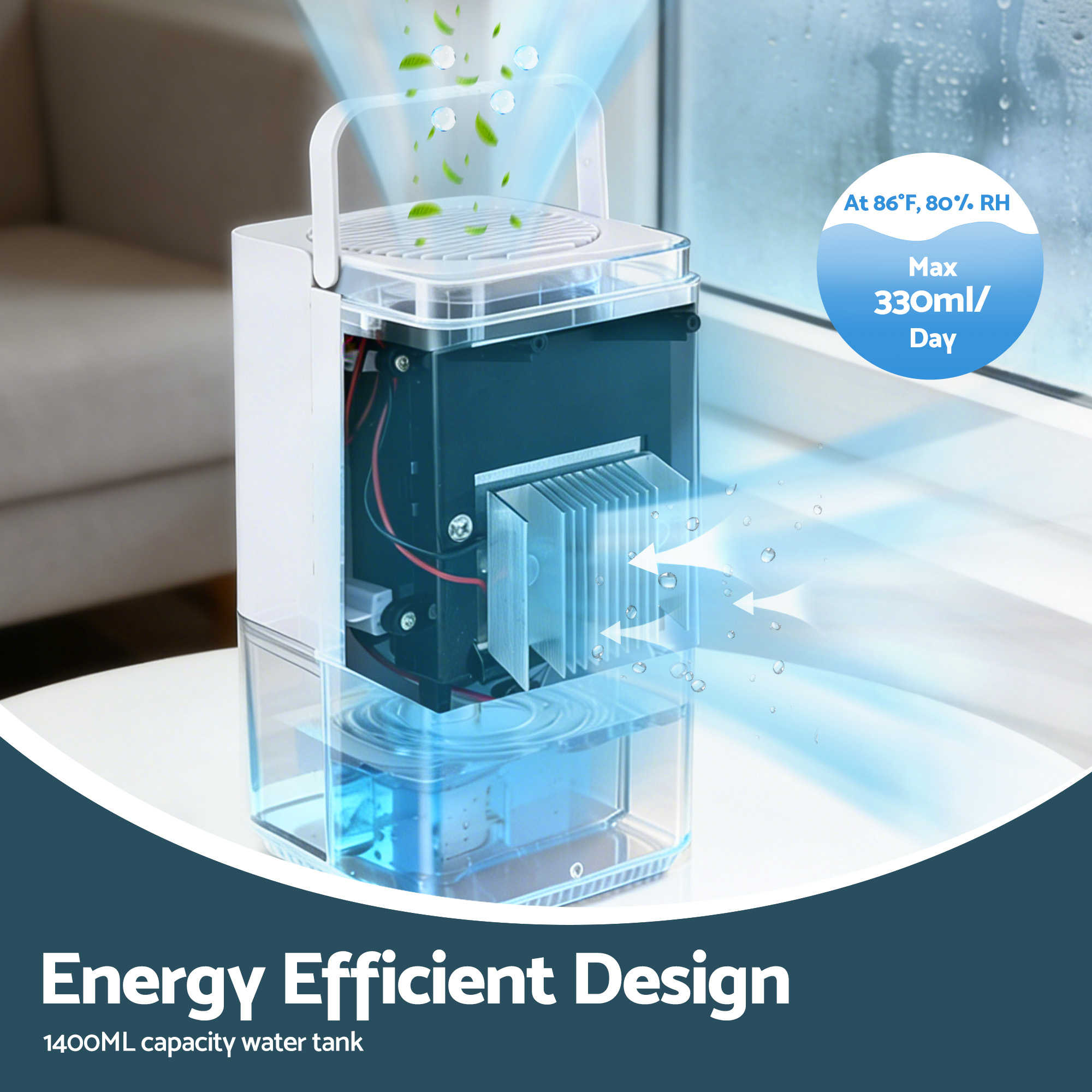 Devanti 1400ML Portable Dehumidifier Quiet Sleep Mode Timer Auto Off Bedroom