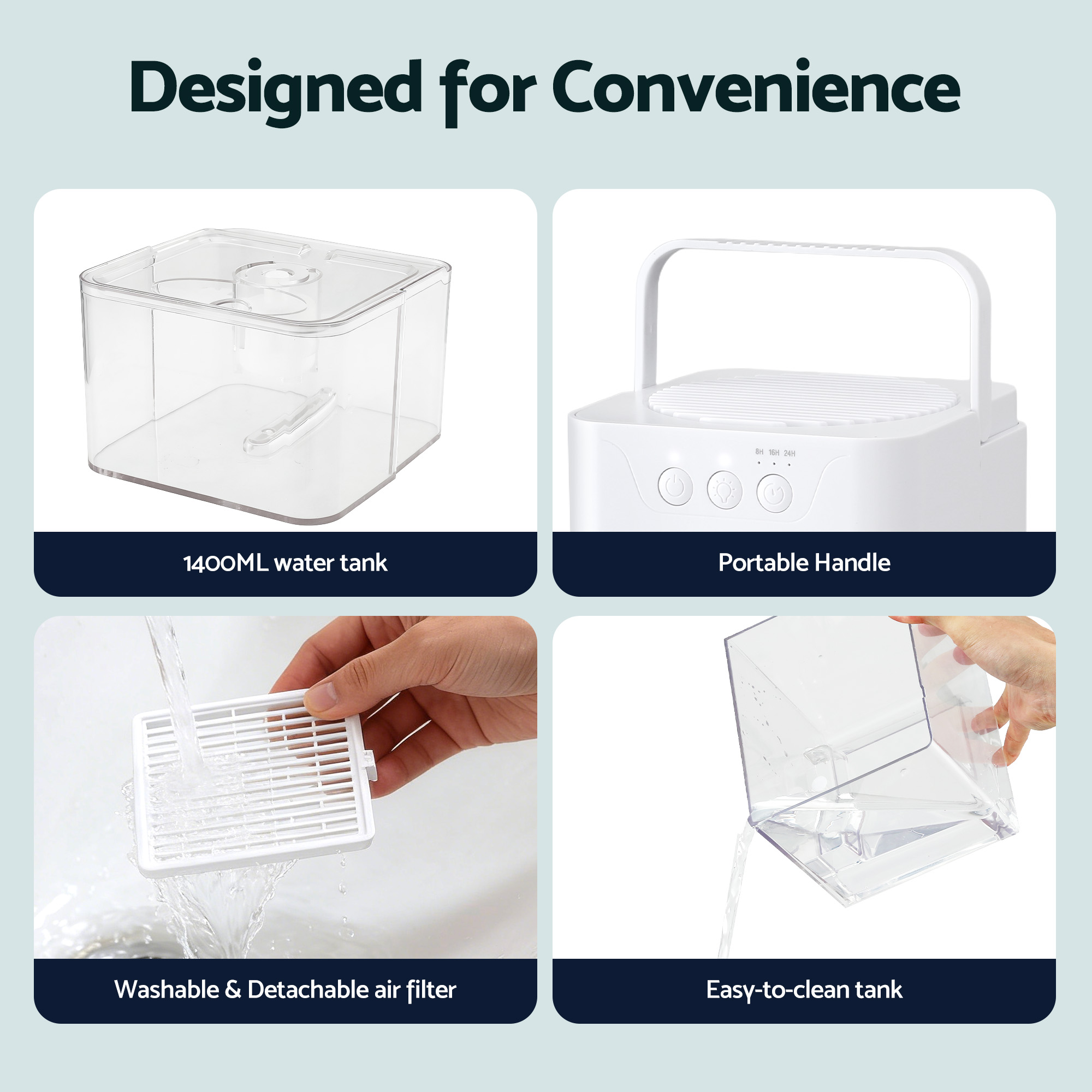 Devanti 1400ML Portable Dehumidifier Quiet Sleep Mode Timer Auto Off Bedroom
