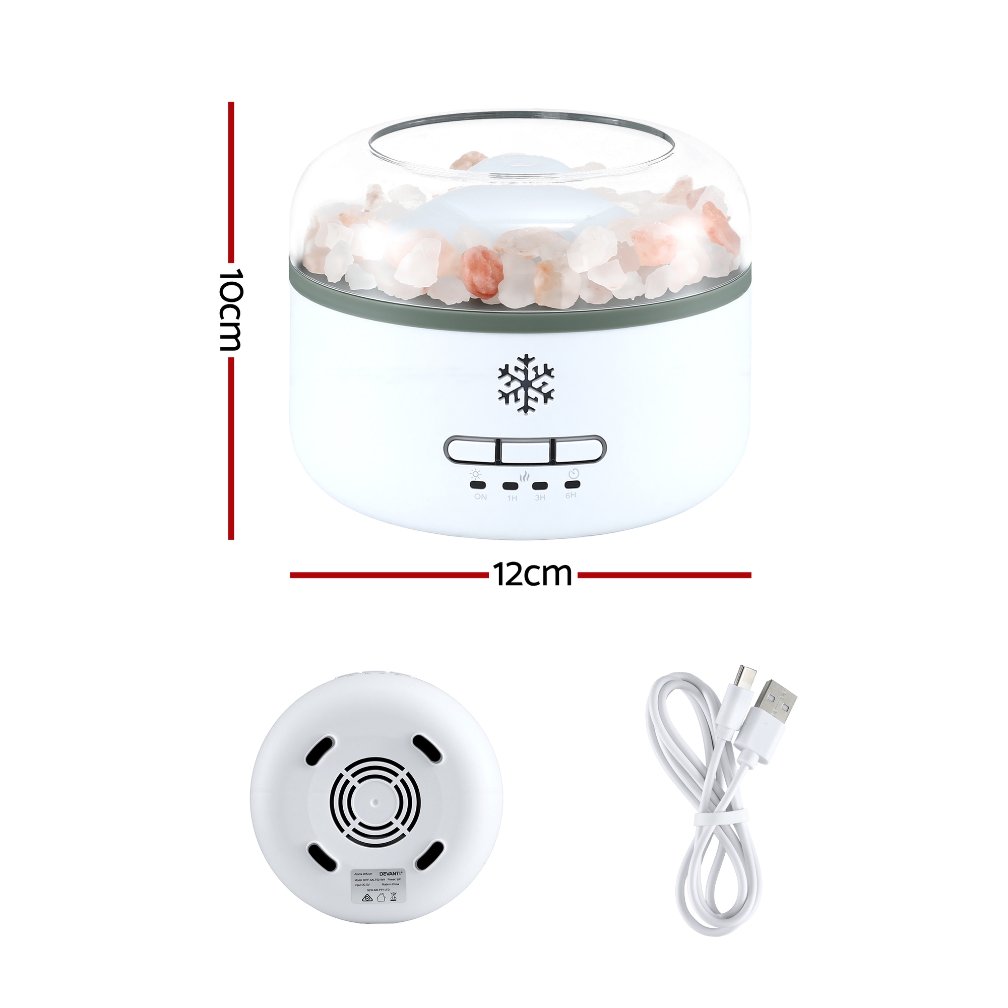 Devanti 150ml Salt Lamp Aroma Diffuser Ultrasonic Humidifier Purifier 7 LED
