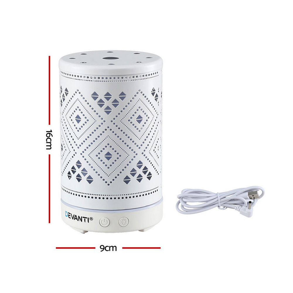 Devanti Ultrasonic Aroma Diffuser Aromatherapy 100ml LED Lights Iron Humidifier