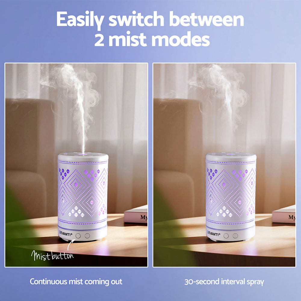 Devanti Ultrasonic Aroma Diffuser Aromatherapy 100ml LED Lights Iron Humidifier