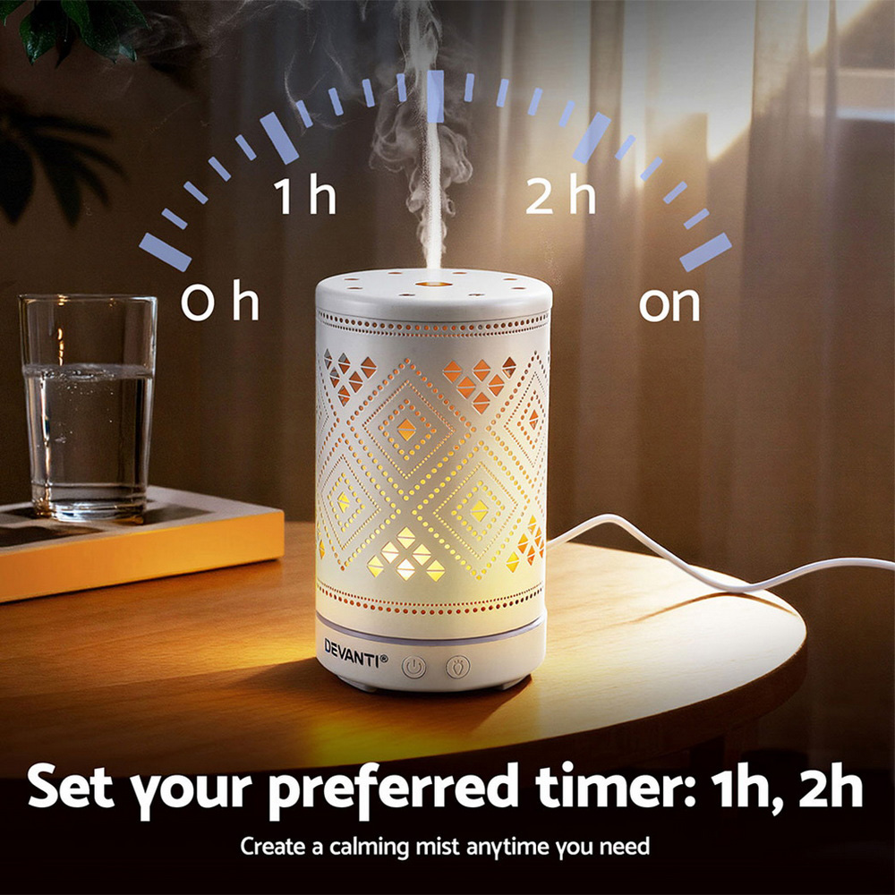 Devanti Ultrasonic Aroma Diffuser Aromatherapy 100ml LED Lights Iron Humidifier