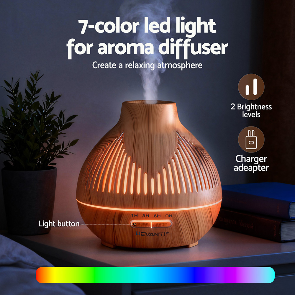 Devanti Ultrasonic Aroma Diffuser Aromatherapy 400ml LED Lights Iron Humidifier