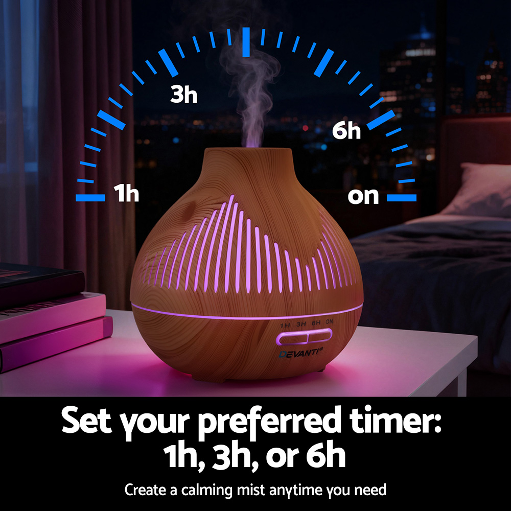 Devanti Ultrasonic Aroma Diffuser Aromatherapy 400ml LED Lights Iron Humidifier
