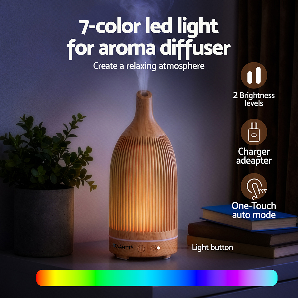 Devanti Ultrasonic Aroma Diffuser Aromatherapy 200ml LED Lights Iron Humidifier