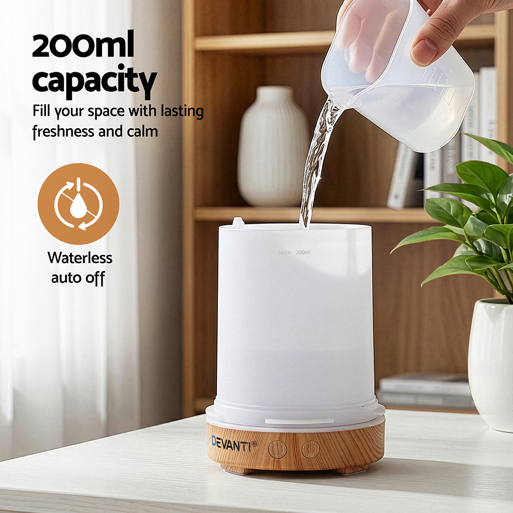 Devanti Ultrasonic Aroma Diffuser Aromatherapy 200ml LED Lights Iron Humidifier
