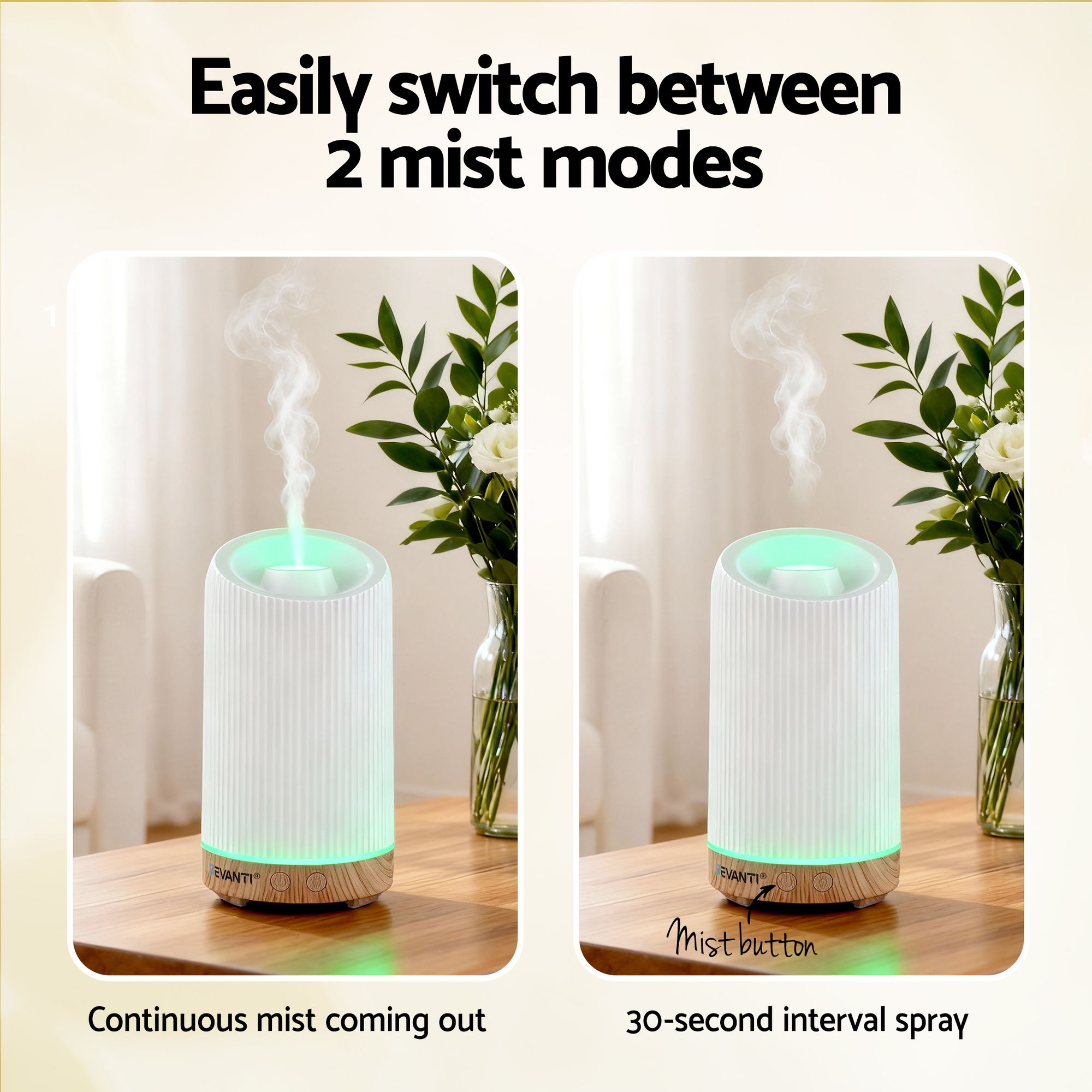 Devanti Ultrasonic Aroma Diffuser Aromatherapy 200ml LED Lights Iron Humidifier