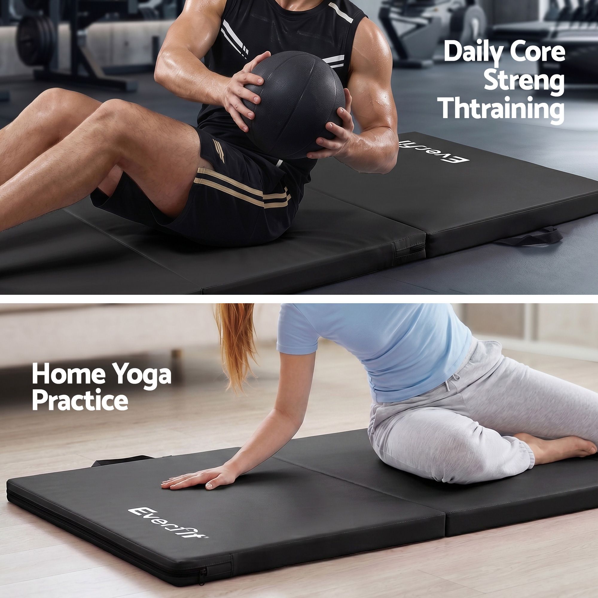 Everfit Gymnastics Mats Folding Exercise Floor Mat Portable 3 Fold Tumbling Mat