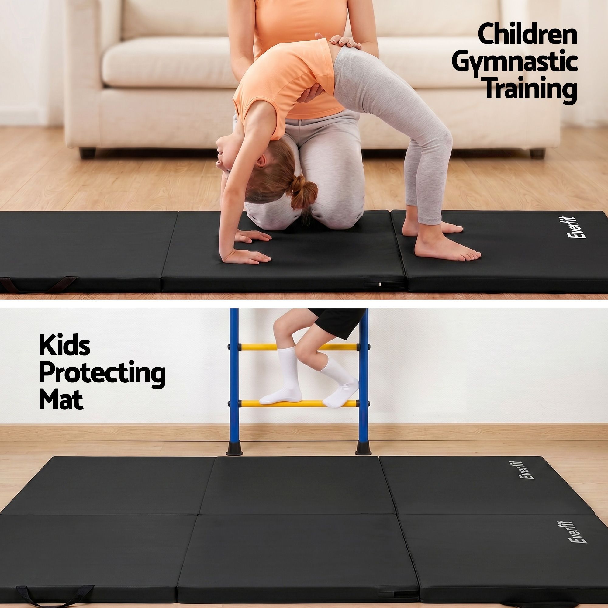 Everfit Gymnastics Mats Folding Exercise Floor Mat Portable 3 Fold Tumbling Mat