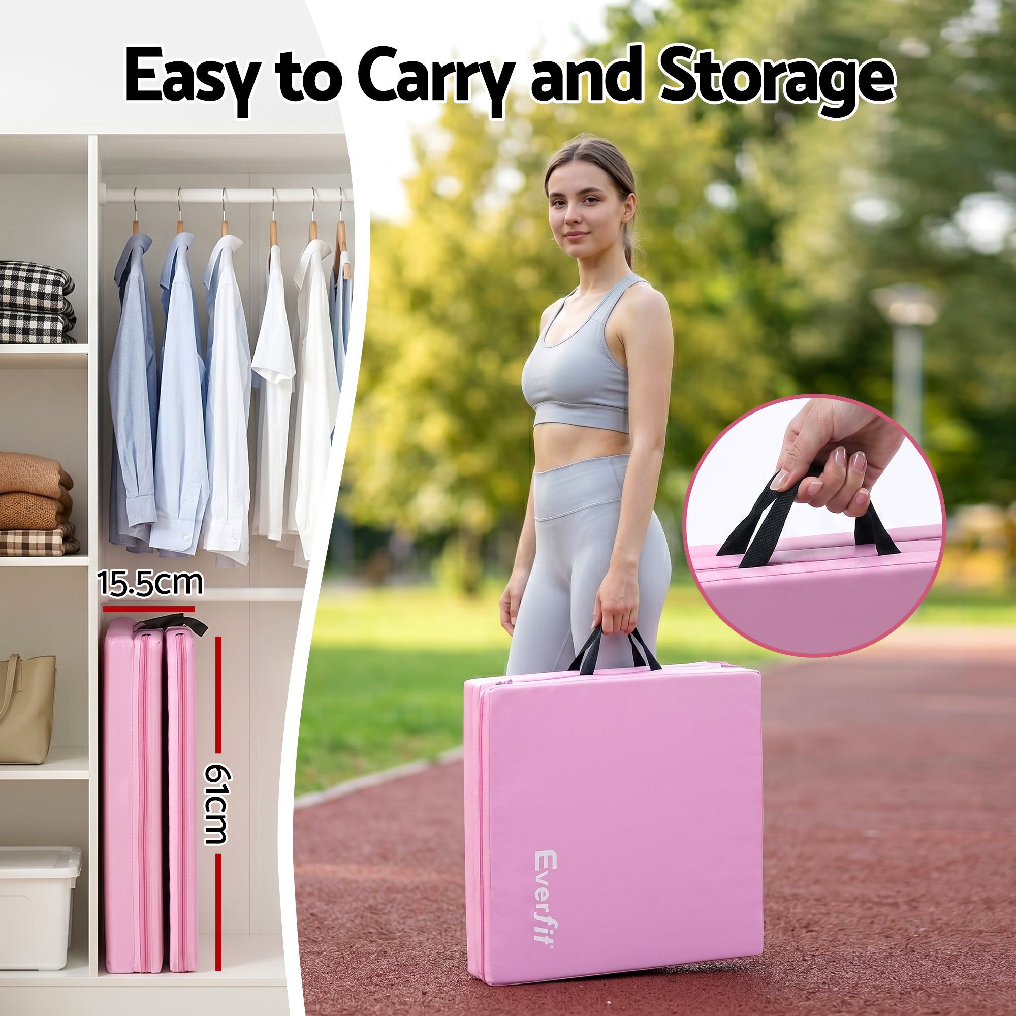 Everfit 180x60cm Gymnastics Mats Folding Exercise Floor Mat Portable 3 Fold
