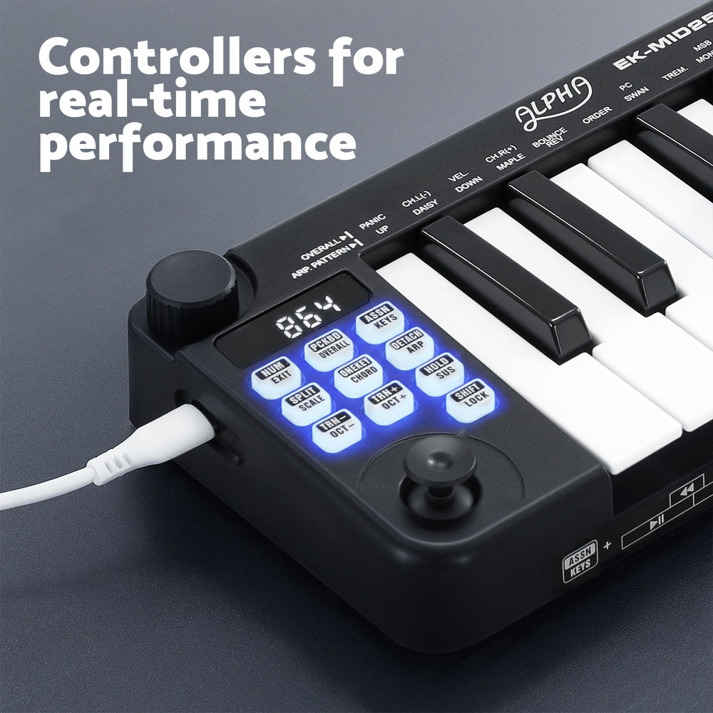 Alpha 25-Key MIDI Keyboard Controller Portable USB Laptop Black